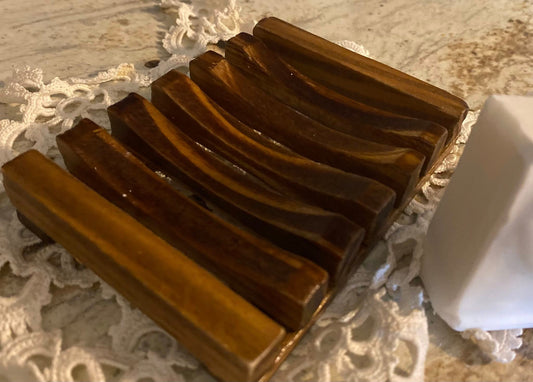 Wooden Soap Dish & Scrubby Set