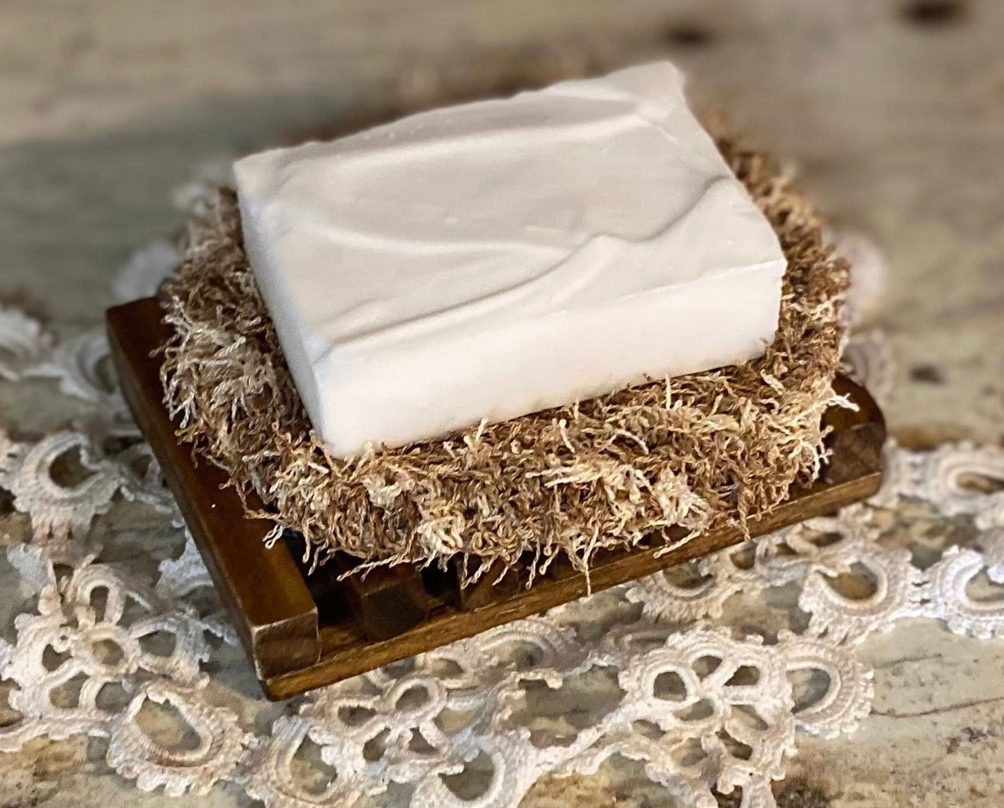 Wooden Soap Dish & Scrubby Set